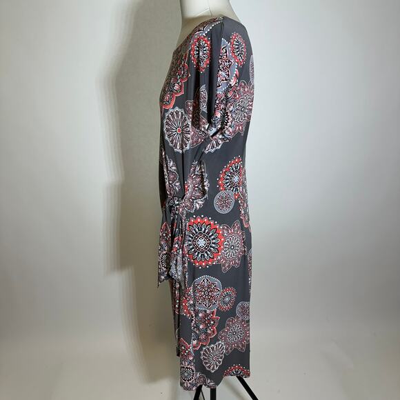 NWT Robbie Bee Gray Coral Floral Circles Faux Wrap Dress Womens Size Medium M - Picture 5 of 12